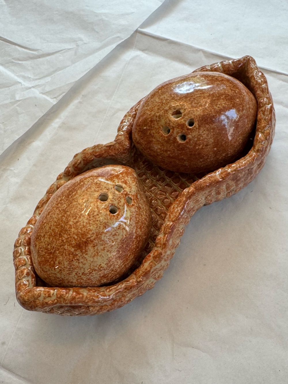 Handmade Pottery Adorable Peanut SALT AND PEPPER SHAKERS